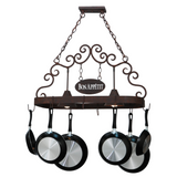 Front view of 34" Bon Appetit 2 Light Pot Rack with pans.