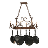 36-inch oval kitchen pot rack lighting side angle.