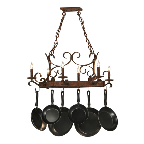 36-inch oval kitchen pot rack lighting side angle.
