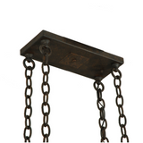 Close-up of ceiling canopy and hanging chain attachment.