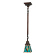 Mission-style mini pendant with turquoise, beige, and brown stained glass shade.