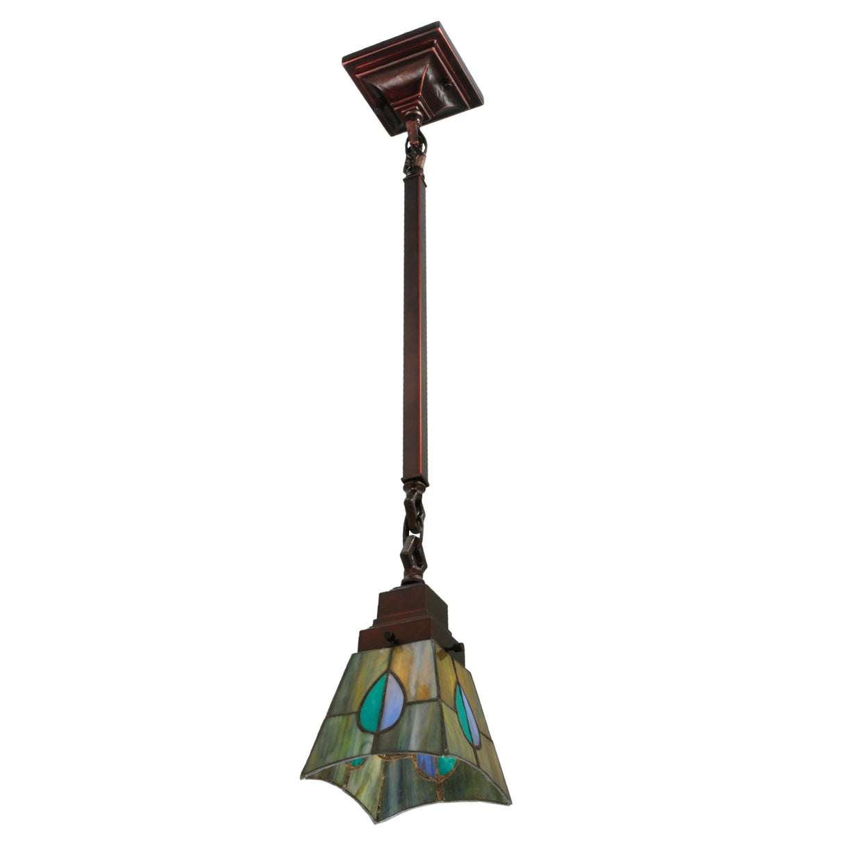 Artistic angle of Mackintosh pendant design and glass.
