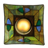 Downward glowing view of Mackintosh stained glass pendant.