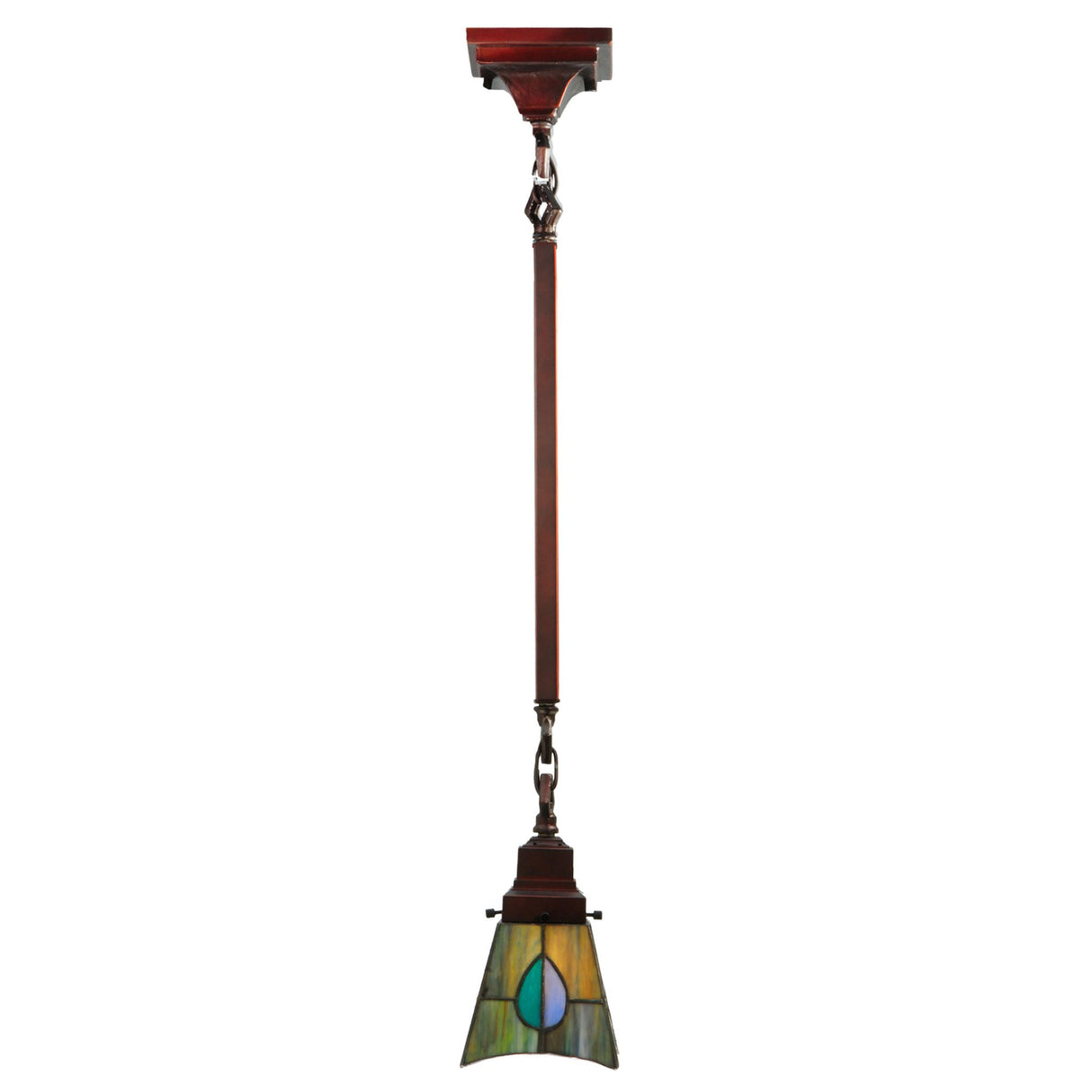 Front view of illuminated stained glass shade.
