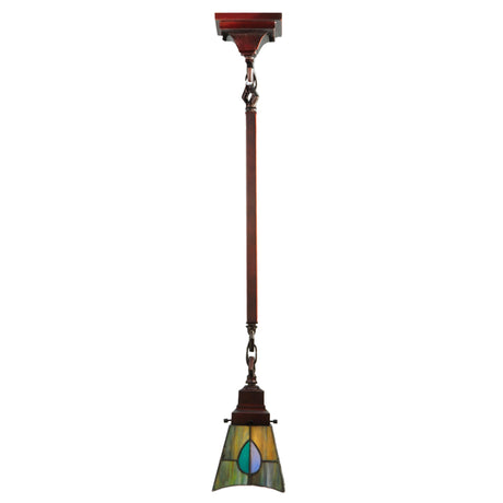 Front view of illuminated stained glass shade.