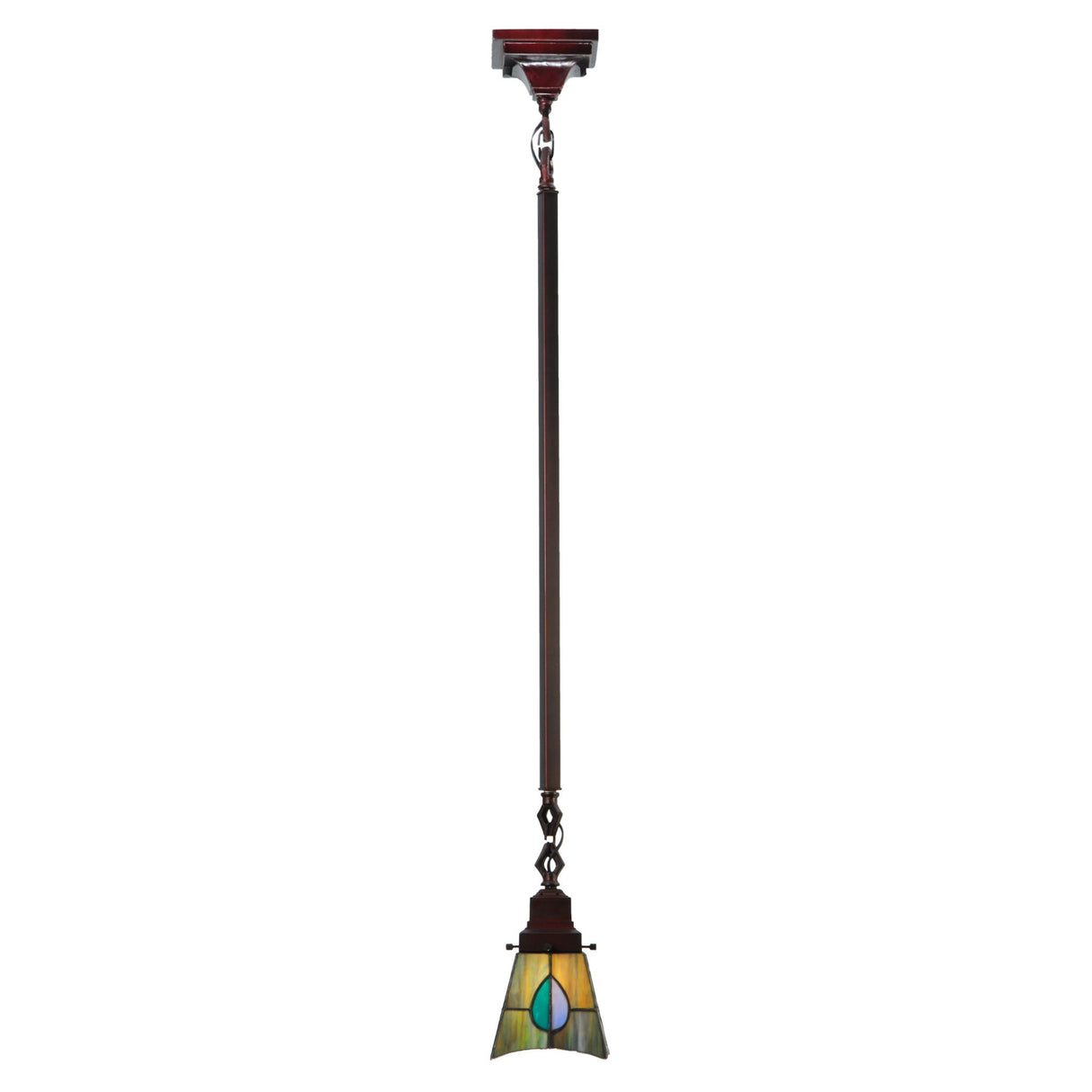 Full-length view of the pendant featuring detailed stained glass.