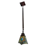 Hanging stained glass pendant with rich bronze hardware.