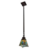 Hanging Mackintosh stained glass pendant with vibrant leaf design.