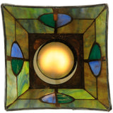 Illuminated pendant showcasing vibrant glass colors.