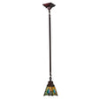 Stained glass pendant with bronze hardware and Mackintosh leaf design.