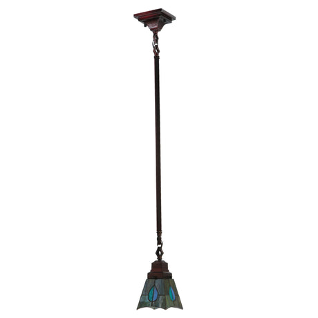 Side view of pendant with colorful Mackintosh-inspired stained glass.