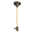 Bronze ceiling pendant light with a yellow cord and unused bulb socket.
