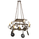 Caiden chandelier with scrollwork frame viewed at an angle.