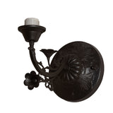 Detailed view of the mounting bracket for the 6" wide red rosebud wall sconce.