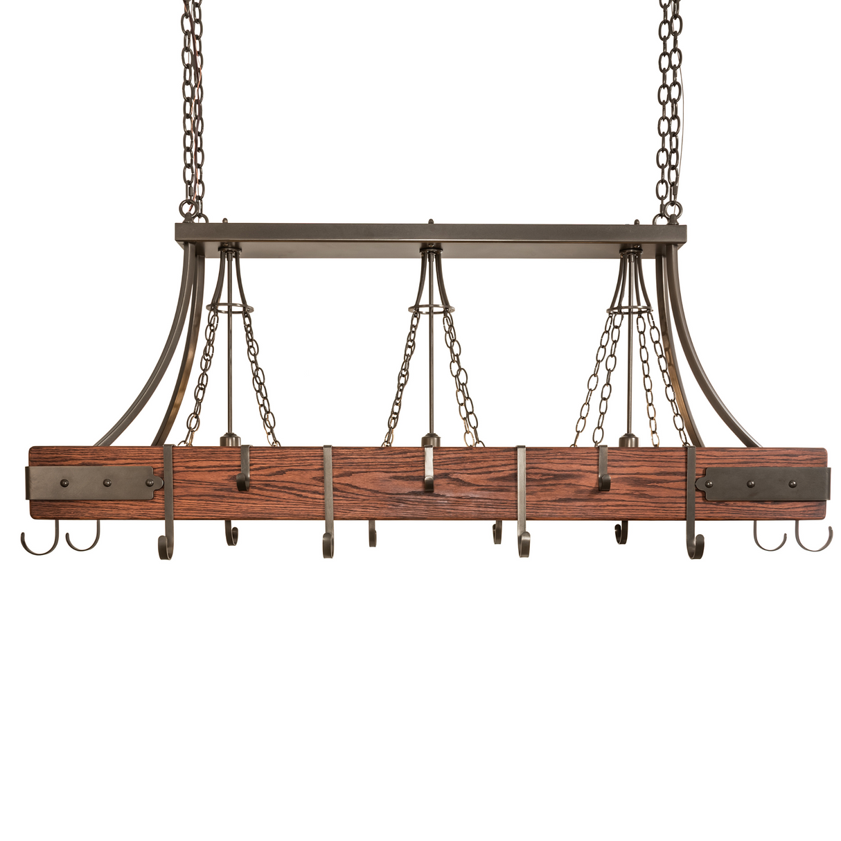 Overhead top view of Steamboat 3 Light Pot Rack chandelier design.