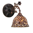 Decorative fishscale wall sconce with intricate floral bronze detailing.