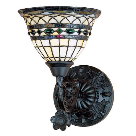 8"W Tiffany Roman wall sconce with a beautifully crafted stained glass shade, adding charm and warmth to your space.