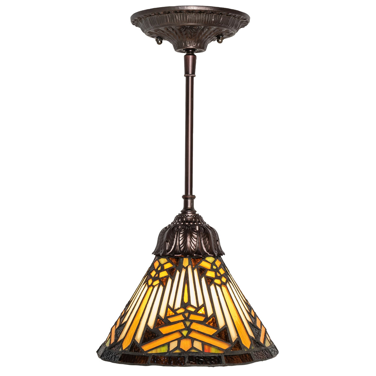8-inch wide Nuevo Mission mini pendant shown in a hanging position.