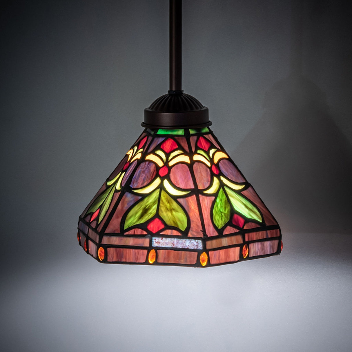 Ambient view of the 8-inch stained glass Middleton mini pendant lamp.