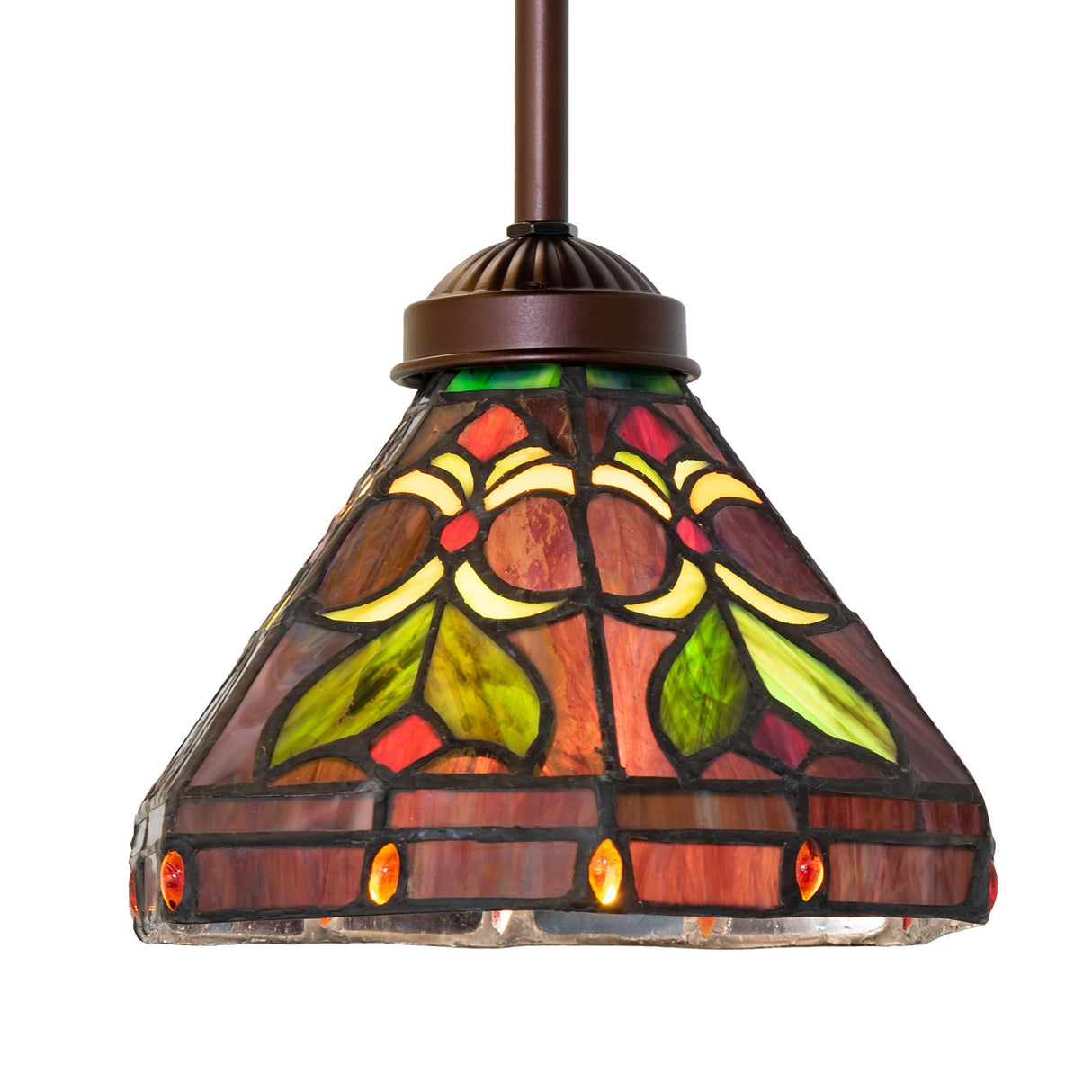 Front view of the illuminated 8-inch Middleton mini pendant with vibrant floral details.