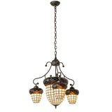 Full view of Acorn 4-light chandelier with acorn art glass shades and chain mount.