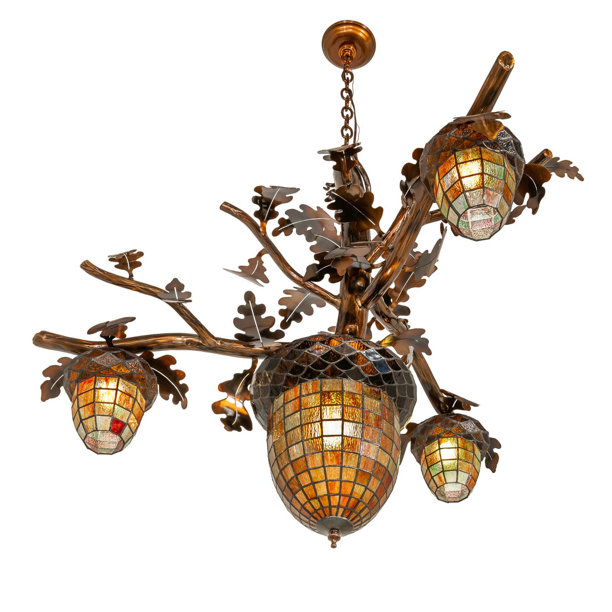 Lower angled view showing branch metalwork and shade texture.