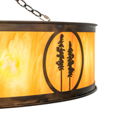 Detail of pine tree panel cutout on amber Idalight surface.
