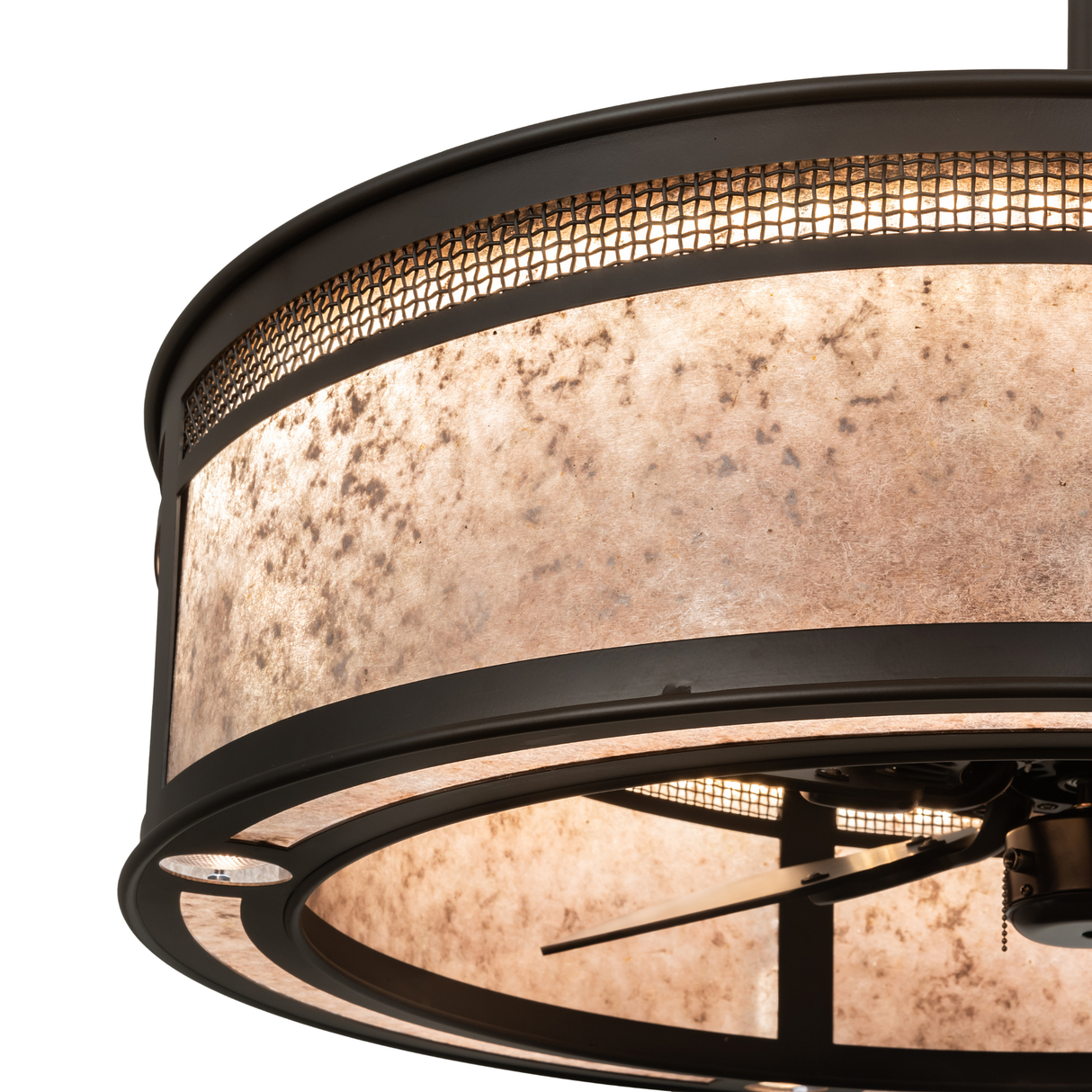 Closeup of Silver Mica lens and grid detailing on fixture.