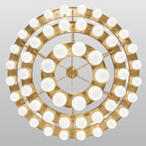 Albion chandelier underside view showing concentric rings and globe bulbs.
