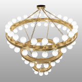 Albion chandelier overhead view showing ring tiers and globe bulbs.