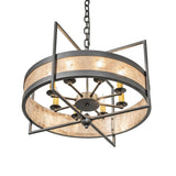 Angled bottom view of Aldari chandelier highlighting candle layout and center hub.
