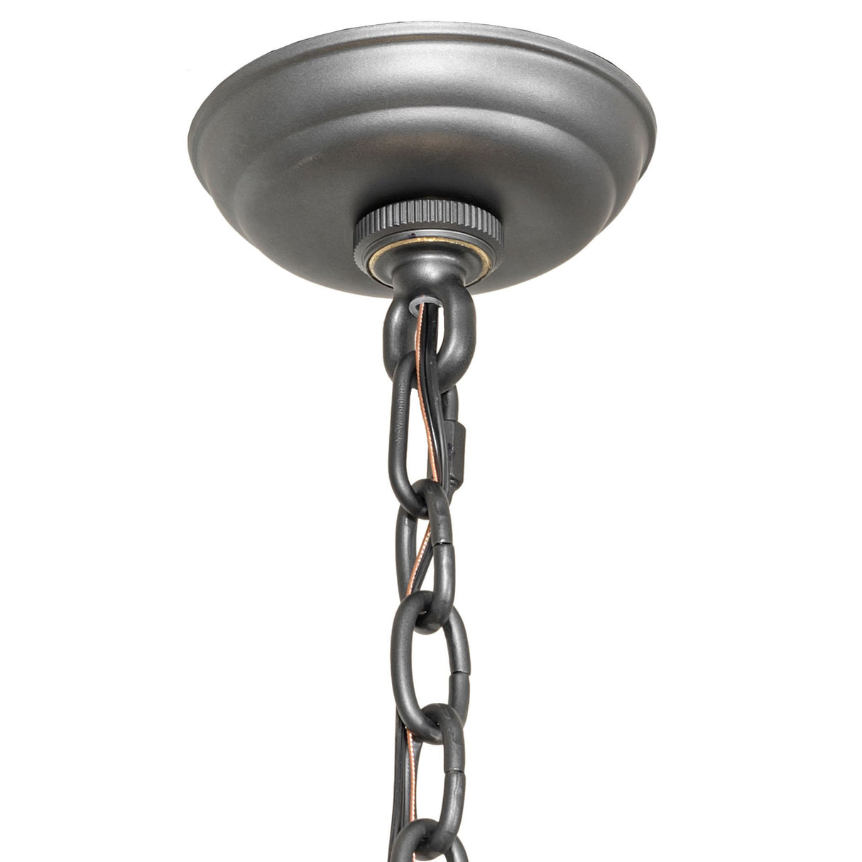 Ceiling canopy and adjustable chain detail of the Aldari 8 light chandelier.