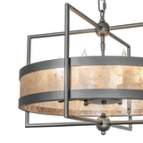 Closeup view of Aldari chandelier ring shade and wrought iron frame construction.