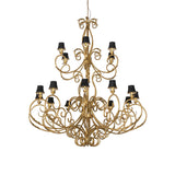 Unlit view of Alexandria chandelier with black trumpet shades.