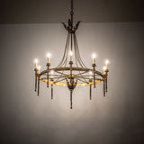 Amaury chandelier casting warm ambient light in traditional interior.