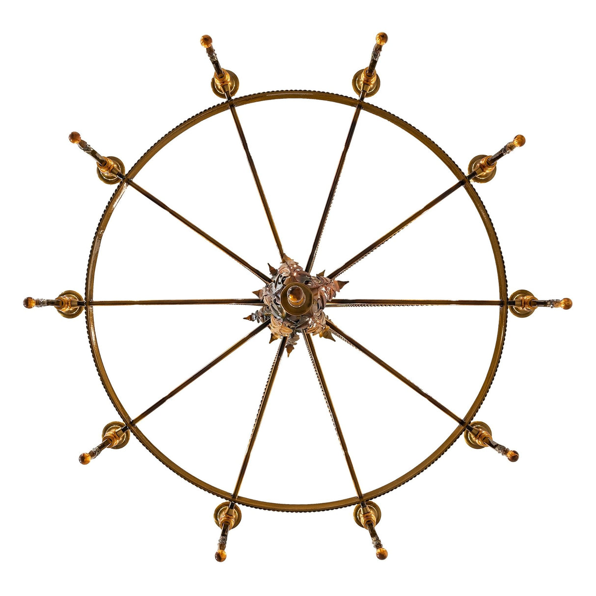 Bottom view of chandelier showing circular spoked ring layout.