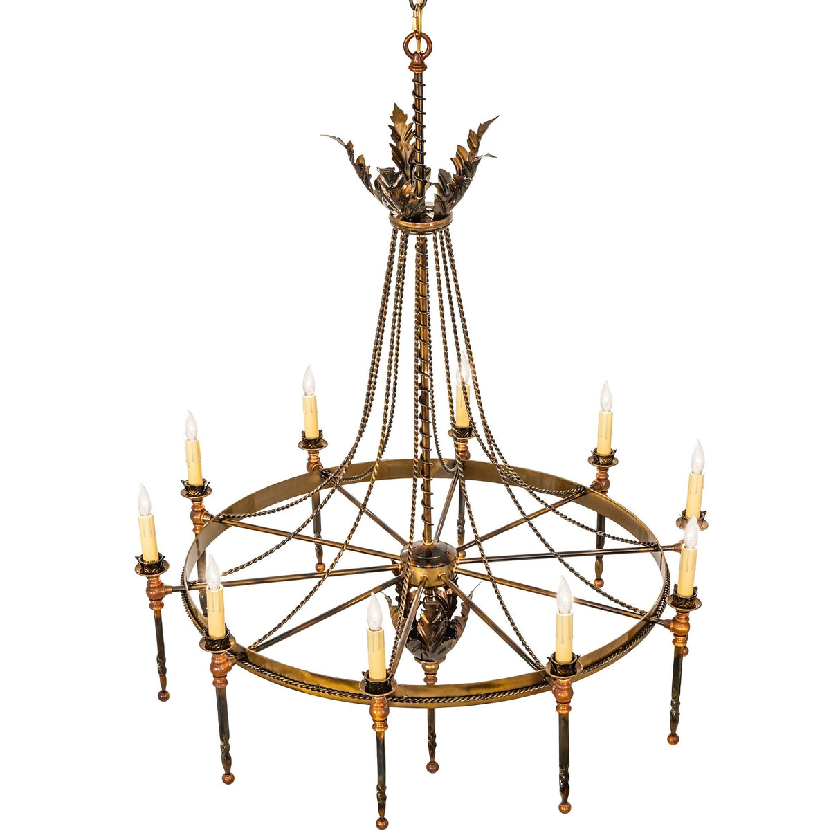 Top angled view showing chain drape and acanthus crown detail.