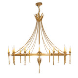 Side angle view of chandelier showing layered chains, radial spokes, and sculpted detailing.