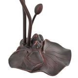 Closeup of the Amber Tiffany Pond Lily accent lamp’s detailed lily pad base design.