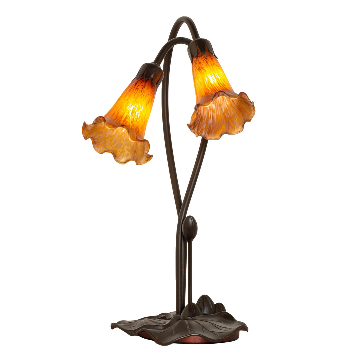 Front view of the Amber Tiffany Pond Lily accent lamp showcasing its elegant design.