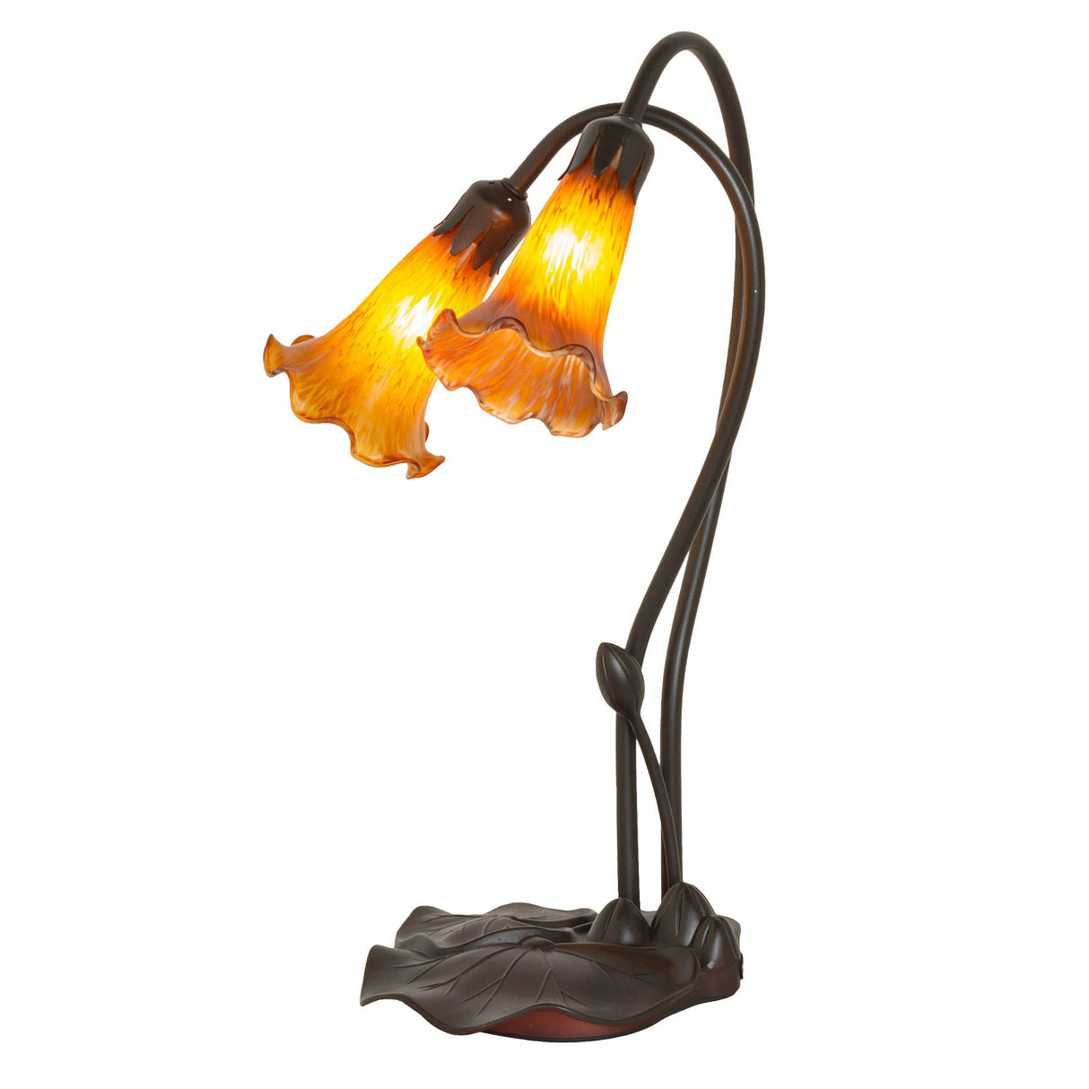 Main view of the Amber Tiffany Pond Lily 2-light accent lamp with rich amber shades.
