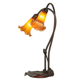 Side view of the Amber Tiffany Pond Lily accent lamp with gracefully winding stems.
