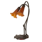 Unlit view of the Amber Tiffany Pond Lily accent lamp showcasing its rich amber shades.