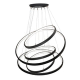 Top angled view of cascading chandelier highlighting floating five-ring design.