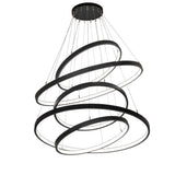 Anillo cascading chandelier illuminated, featuring five glowing LED rings in textured black finish.