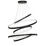 Side angle view showing staggered suspension of Anillo five-ring chandelier.