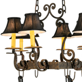 Detail of antique finish and hanging hooks on Elara pot rack.