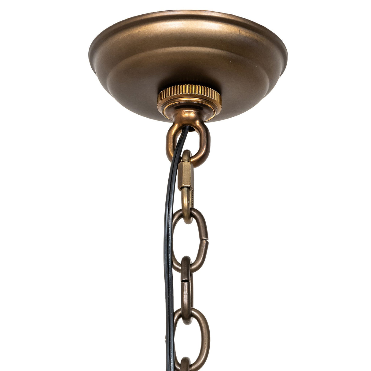 Ceiling canopy and chain detail for antler chandelier installation.