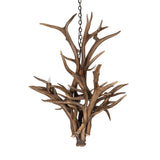Unlit view of antler chandelier highlighting authentic elk and mule deer antler craftsmanship.
