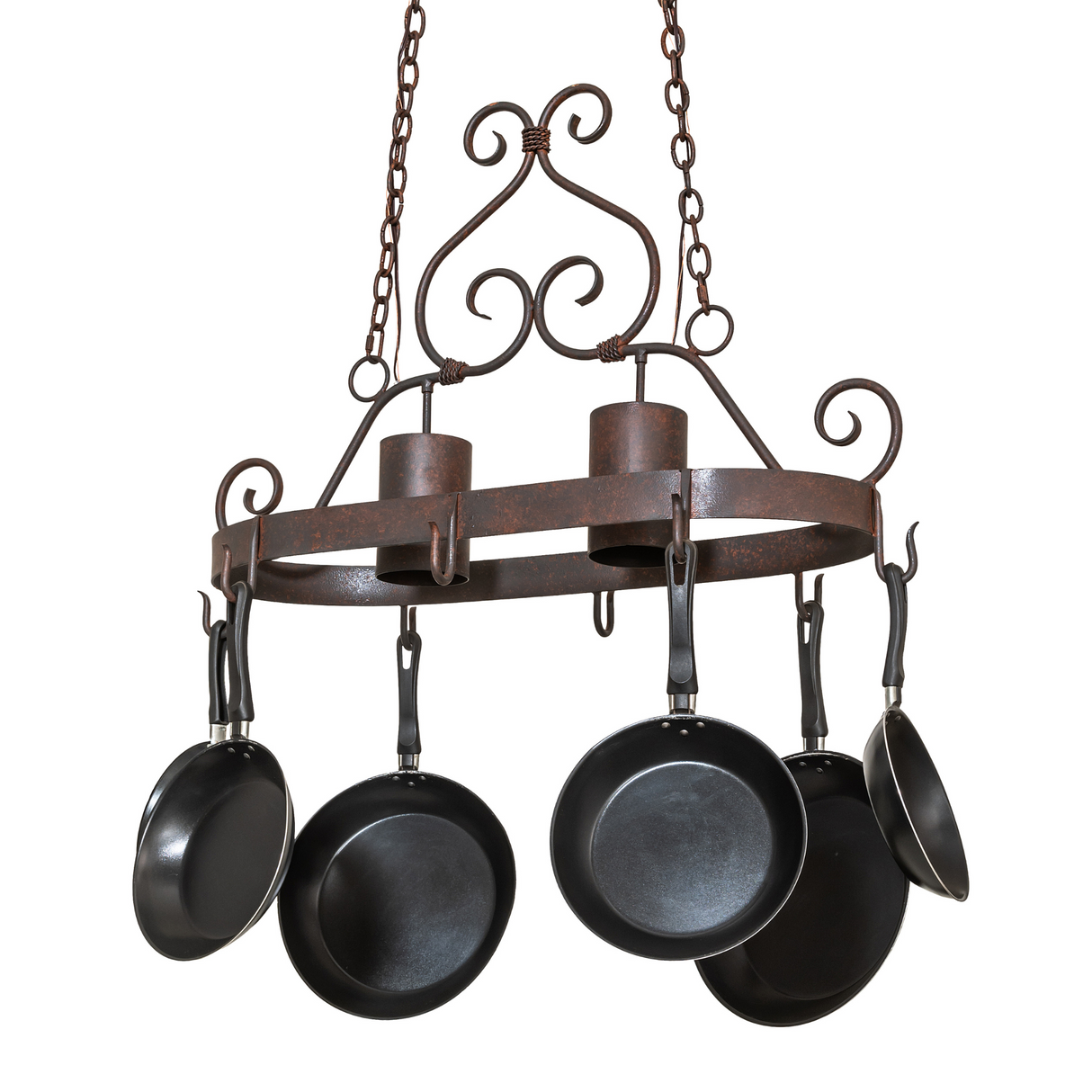 Angled top view of Argus chandelier with pans.